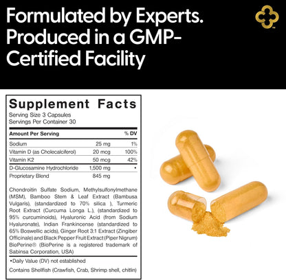 Glucosamine Chondriotin MSM All-in-One Joint Support Supplement Turmeric, Hyaluronic Acid, Boswellia, Ginger Root, Bamboo, BioPerine, Black Pepper, Supports Joint Health & Flexibility 90 Count