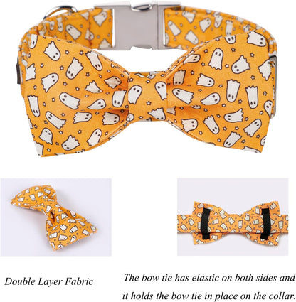 Lionet Paws Halloween Dog Collar with Bowtie - Cute Cotton Adjustable Fall Bowtie Dog Collar with Metal Buckle for Small Medium Large Dog Girl Boy Gift, XS, Neck 8-12in