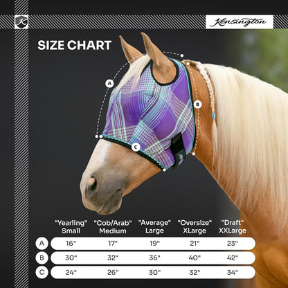 Kensington UV Horse Fly Mask with Web Trim - Protective Mask with Dual Ear Opening & Forelock Freedom - Medium, Lavender Mint