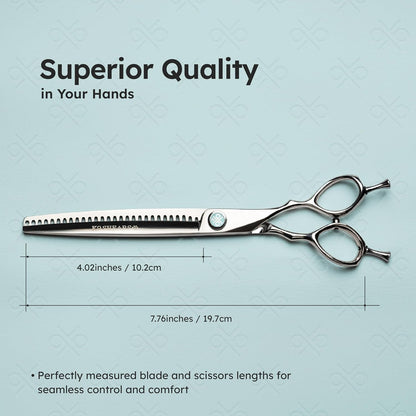 8” Dog Grooming Chunker Scissors – VG10 Japanese Steel Professional Pet Shears for Cats & Dogs | Fast Hair Release Design | Lightweight, Ergonomic, Handcrafted | Thinning Rate 60-70% | K9 Shears
