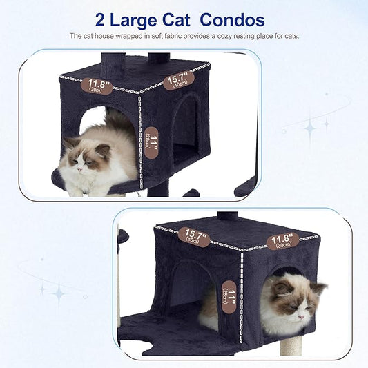 Cat Tree for Indoor Cats Large Adult, 70.5'' Cat Tower with Scratching Post, Sturdy Steel Pube Cat Tree Tower with Large Playing Platfrom, Hammock and Basket, Top Perch, Drak Gray GCT024G