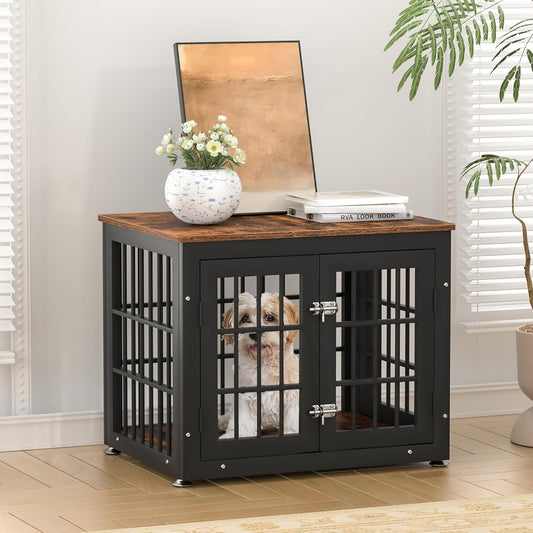 26 Inch Heavy Duty Dog Crate Furniture for Small Dogs, Decorative Pet House End Table, Wooden Cage Kennel Furniture Indoor, Rustic Brown