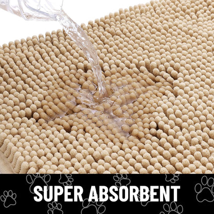 Smiry Dog Door Mat for Muddy Paws, Absorbent Dirt Trapper Non Slip Quick Dry Washable Chenille Mat for Mud Dogs, Entry Rug for Indoor and Outdoor (47x32 Inches, Beige)