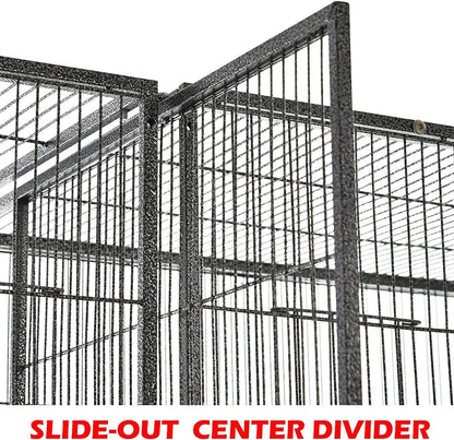 64" Extra Large Double Flight Bird Wrought Iron Double Cage Slide Out Center Divider Side Nesting Box Door Parrot Cage Cockatiel Conure with Removable Rolling Stand Storage Shelf