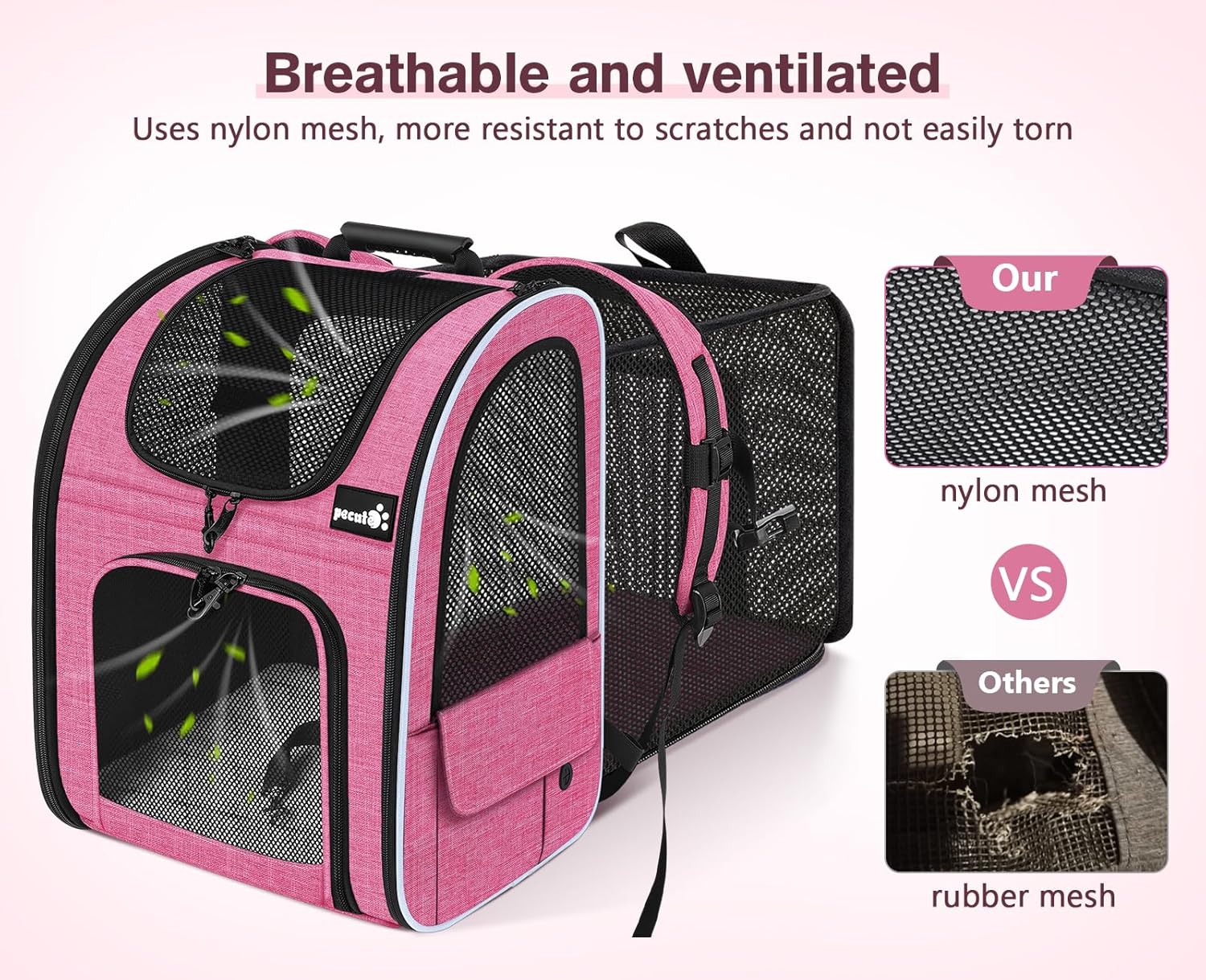 Pecute Cat Backpack Carrier, Expandable Cat Carrier Backpack with Breathable Mesh, Pet Carrier Backpack for Cats Small Dogs Puppies, Dog Backpack Carrier Great for Travel Hiking Camping Outdoor - Pawvie