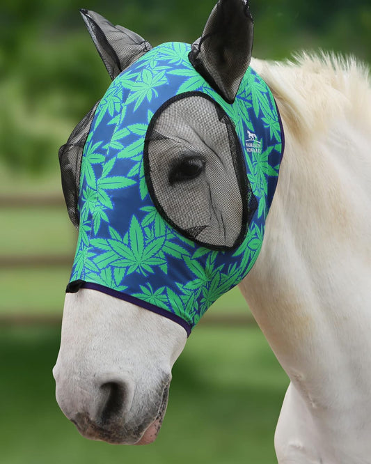 Harrison Howard Super Comfort Stretchy Fly Mask Large Eye Space with UV Protection Soft on Skin with Breathability Live Leaf L
