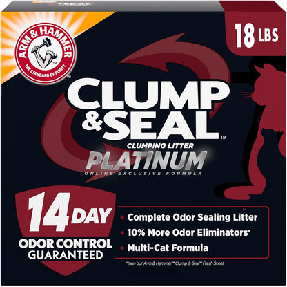ARM & HAMMER Clump & Seal Platinum Clumping Cat Litter Odor Control, Multi-Cat, 14-Day Odor Control, Online Exclusive Formula, 18 Lbs