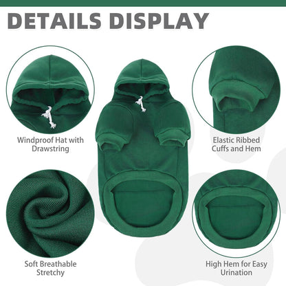 KOOLTAIL Basic Dog Hoodie - Soft & Warm Dog Hoodie Sweater with Leash Hole and Pocket, Dog Winter Coat, Cold Weather Clothes Sweatshirt for Small Medium Large Dogs Puppy Cat Boys Girls Deep Green XXL