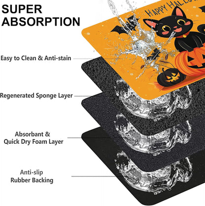 Happy Halloween Cat Pet Feeding Mat for Floors-Absorbent Dog Bowl Mat for Food and Water, Quick Dry Pet Cat Feeding Mats with Non Slip Bottom, Mess-Free Dog Accessories 12"x20"