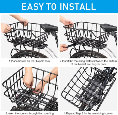 CXWXC Rear Bike Basket - Bicycle Rear Basket with Cargo Net and Waterproof Cover - Rear Mount Aluminium Bike Basket Large Capacity - Pawvie