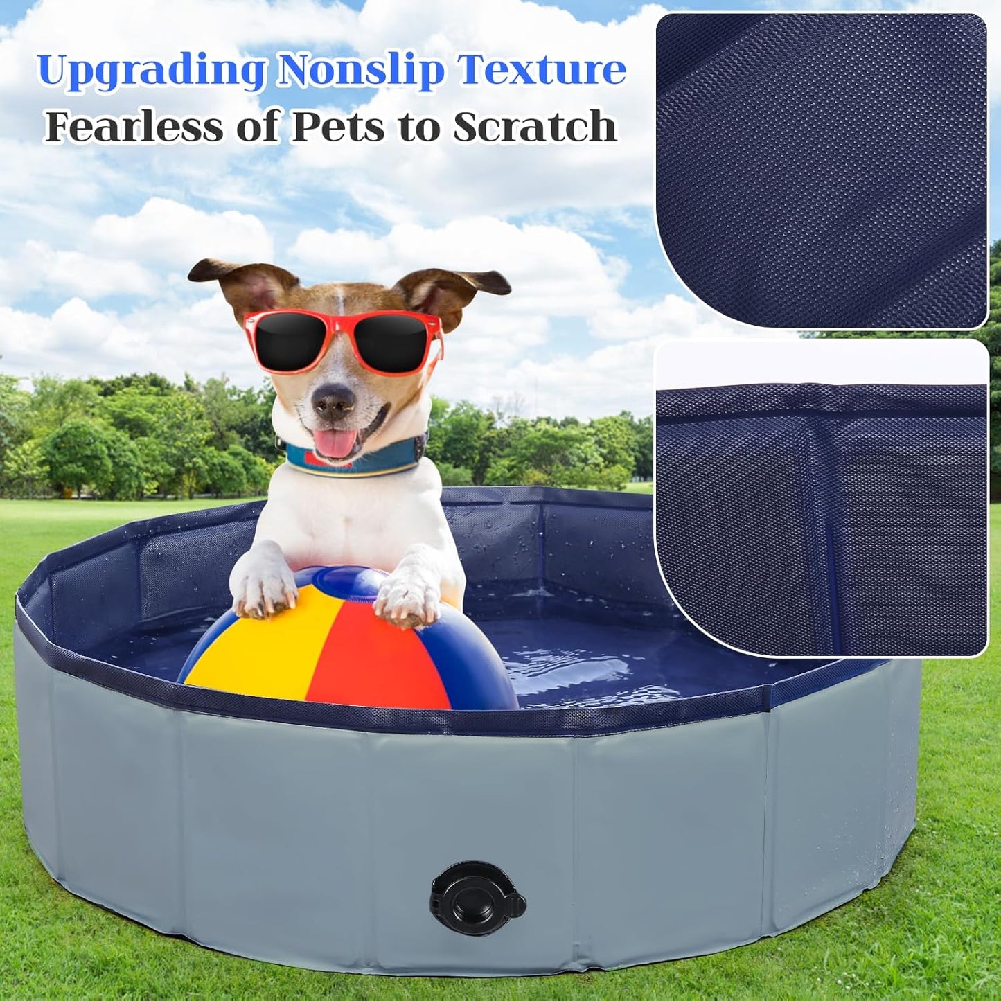 Foldable Dog Bath Swimming Pool 63'' Plastic Kiddie Pool Professional Tub Collapsible Grooming Bathtub for Pets Kids Baby and Toddler, 63 x 12 Inches Gray