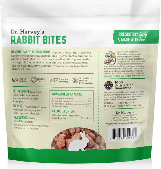 Dr. Harvey's Rabbit Bites Freeze-Dried Raw Dog Treats - Single Ingredient, All-Natural Rabbit Meat Protein for Dogs, Allergen-Free - 7 Ounces (3 Pack)