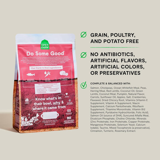 Open Farm, Grain-Free Dry Dog Food, Complete & Balanced Kibble, Sustainably & Ethically Sourced Ingredients, Non-GMO Veggies & Superfoods to Support Overall Health, Wild-Caught Salmon Recipe, 22lb Bag
