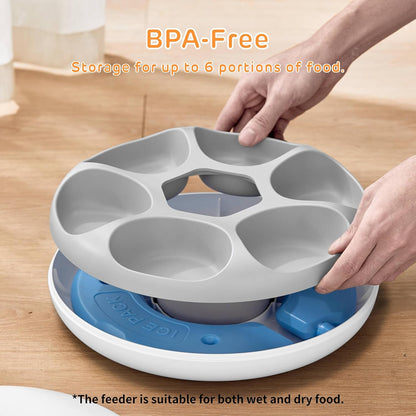 iPettie Donut Frost 6 Meal Cordless Automatic Pet Feeder, Dry & Wet Food Automatic Cat Feeder with Two Ice Packs, Rechargeable Massive Battery, Programmable Timer, Holds 6 x ½ lb. of Food