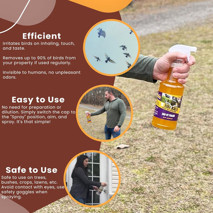 Bird Repellent Spray Bundle, Ready to Use Bird Spray 32oz + Concentrate 4oz Refill