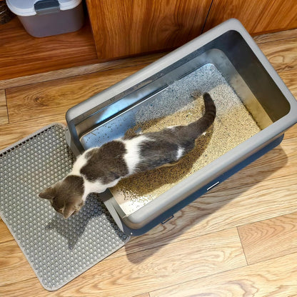 LIHONG Stainless Steel Litter Box with Lid, XL Metal Cat Litter Tray for Indoor Cats, Enclosure Cat Litter Pan for Large Cats, Non-Sticky Large Kitty Litter Box, Anti-Leakage, 23.5" X 15.6" X 12"