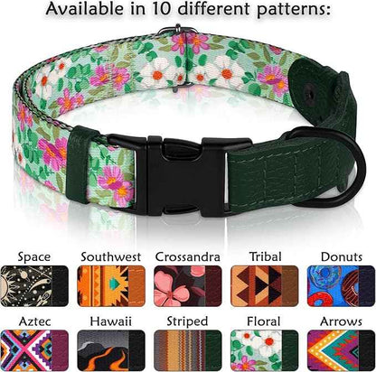 AirTag Dog Collar with Metal Buckle - Printed Nylon Soft Leather Dog Collar with Apple AirTag Holder - Secure Tracking GPS Pet Collars for Girl Boy Small Large Dogs (S, 12"-15" Neck Fit, Floral)