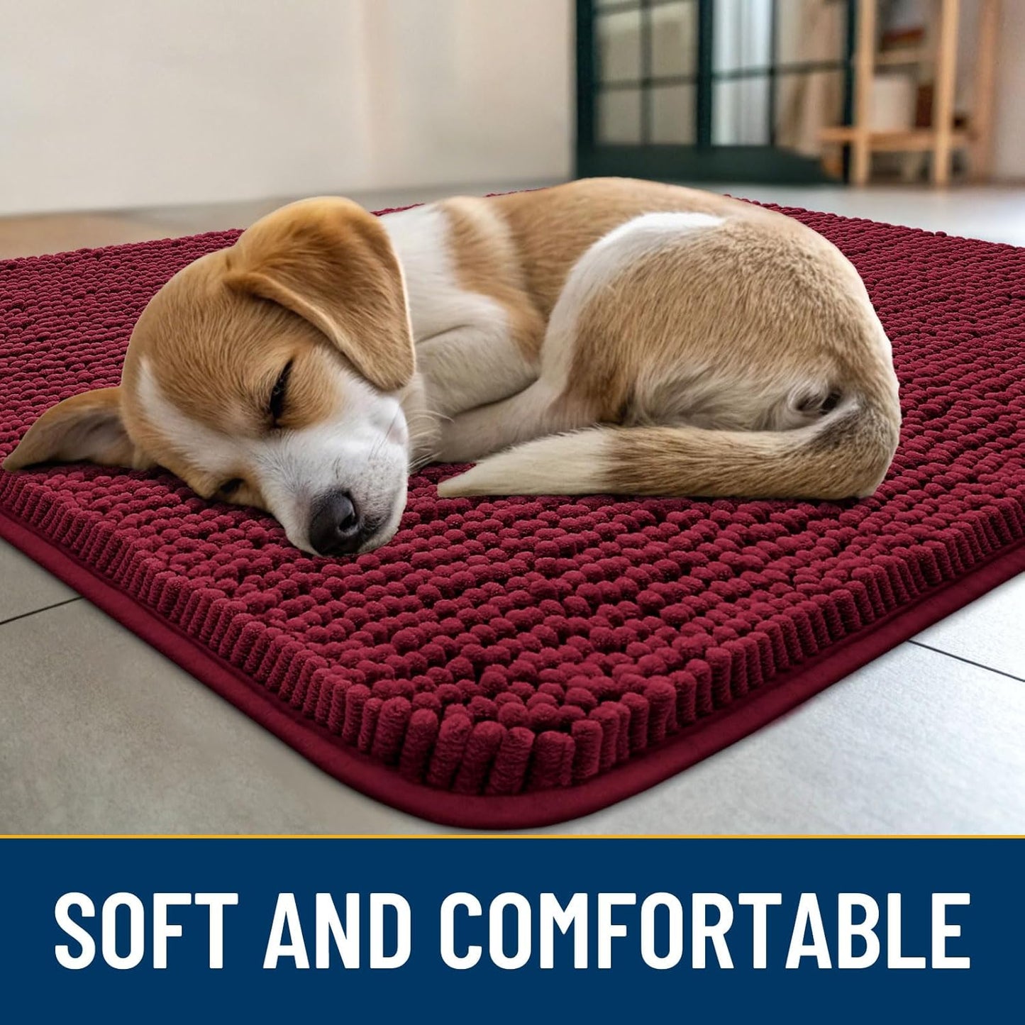 Smiry Dog Door Mat for Muddy Paws 71x46, Absorbs Moisture and Dirt Doormat, Non-Slip Washable Quick Dry Chenille Front Door Mat Indoor Entrance, Entryway Carpet for Inside Floor, Burgundy