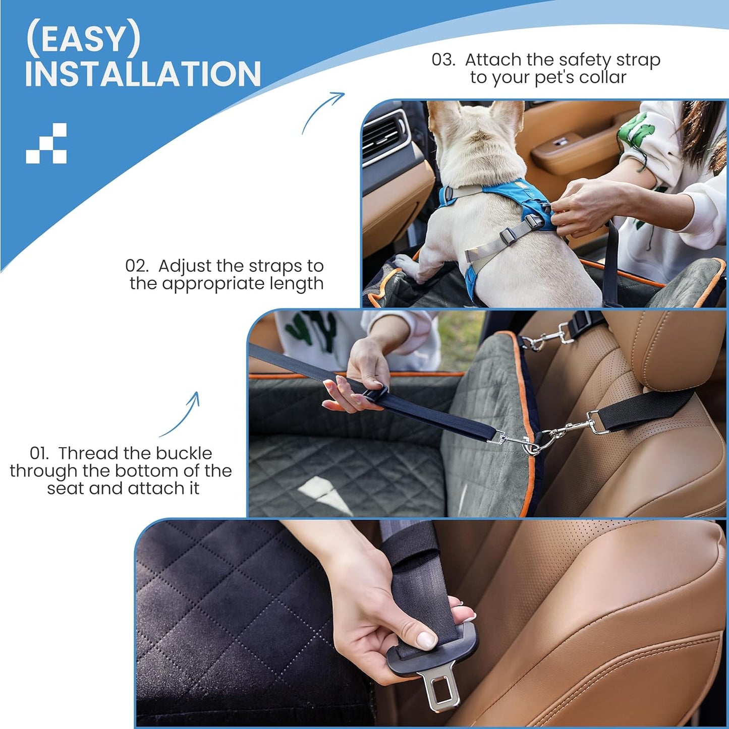 Dog Car Seat for Small Dogs - Puppy Car Seat with Safety Strap & Waterproof Padding, Portable Pet Carrier for Cars, Trucks & SUVs, Comfortable Elevated Bed for Pets Up to 35lbs (Black/Grey) - Pawvie