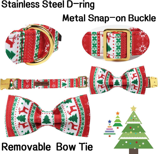 Unique Style Paws Christmas Day Dog Collar with Bow Christmas Tree Cotton Puppy Collars for Small Medium Large Dogs