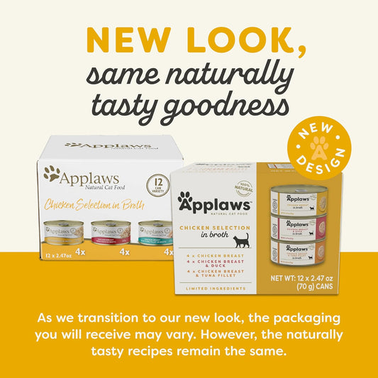 Applaws Natural Wet Canned Cat Food, Made with Limited and Natural Ingredients, Real Protein with No Artificial Additives, Chicken Selection Variety Pack in Broth (12 x 2.47oz Cans)
