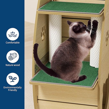 55" Multi-Cat Exercise Wheel with 3-Level Jumper & Scratching Pad - Silent TPE Spinner Activity Center with Rest Area to Prevent Boredom and Obesity in Indoor Cats