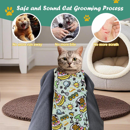 Cat Wrap for Cutting Nails and Grooming(27"x27"),Cat Restraint Wrap for Nail Clipping, Self-Adhesive Fabric Cat Swaddle Burrito Wrap for Nail Trimming (Cow Style)