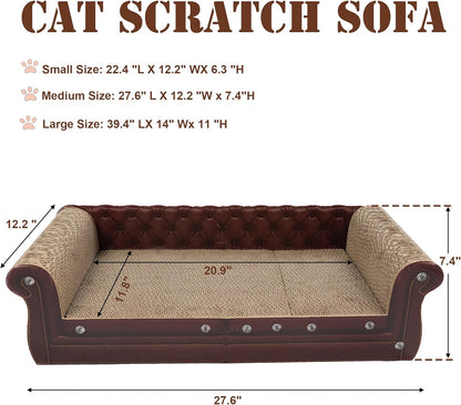 Scratching Sofa, Couch Shaped Thick Scratching Cardboard, Lounge Bed for Indoor Rest&Play, Sofa Scratcher Pad (Brown, 27.6" L X 12.2" W X 7.4" H)