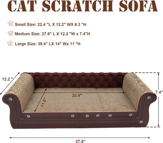 Scratching Sofa, Couch Shaped Thick Scratching Cardboard, Lounge Bed for Indoor Rest&Play, Sofa Scratcher Pad (Brown, 27.6" L X 12.2" W X 7.4" H)