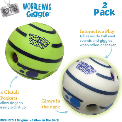 Wobble Wag Giggle & Glow | Rolling Enrichment Toy for Fun Playtime, Interactive Play for Indoor or Outdoor, Keeps Dogs & Puppies Large, Medium or Small Busy & Moving, As Seen on TV | Pack of 2