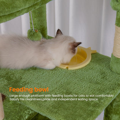Heybly Tall Cat Tree,78 inch Multi-Level Cat Tower for Indoor Cats, 2 Widened Plush Perches Cat Condo with Scratching Board and Big Caves, Green HCT033GR