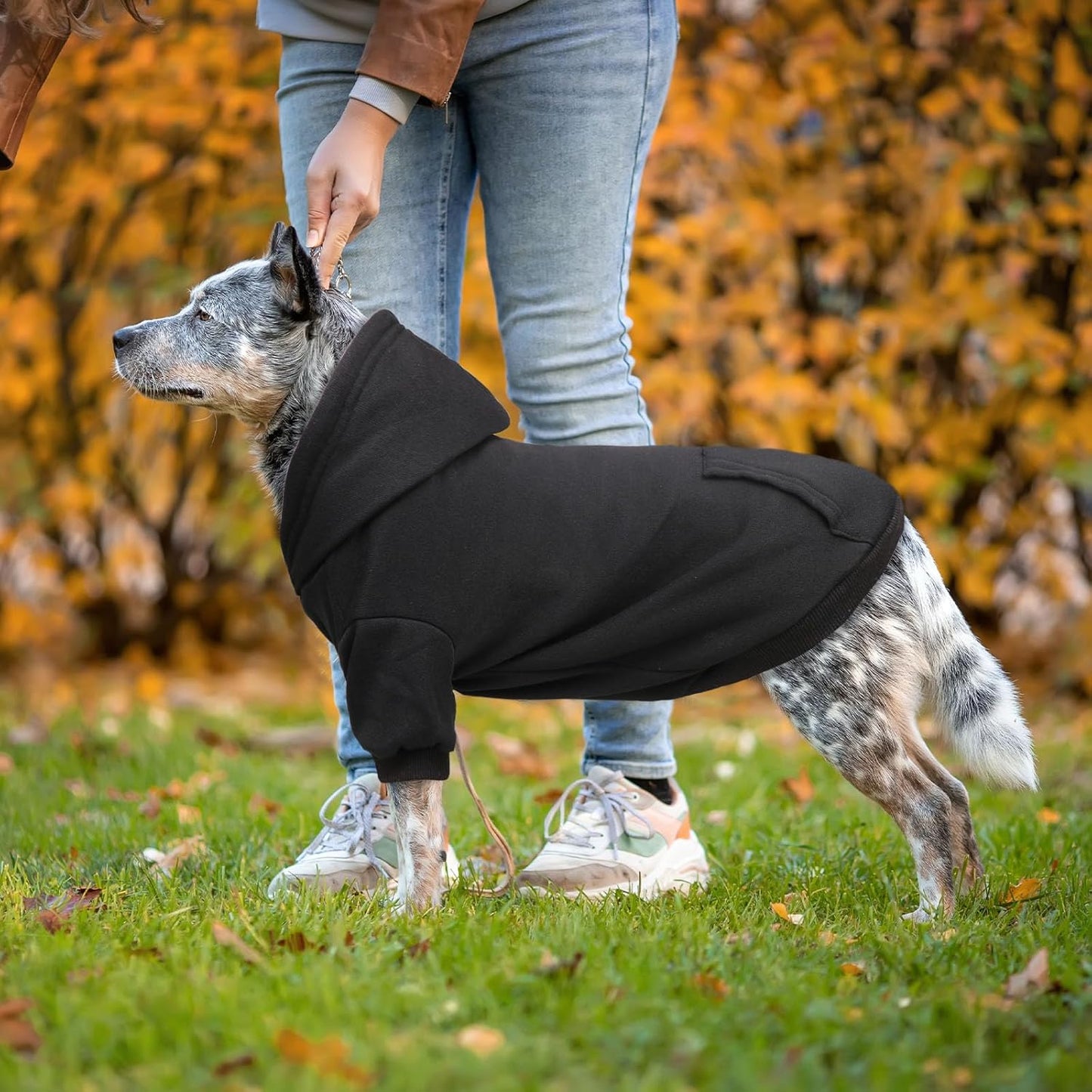 Dog Sweaters for Large Dogs Dog Hoodie Dog Sweater Solid Soft Brushed Fleece Dog Clothes Dog Hoodie Sweatshirt with Pocket(Black-XL)