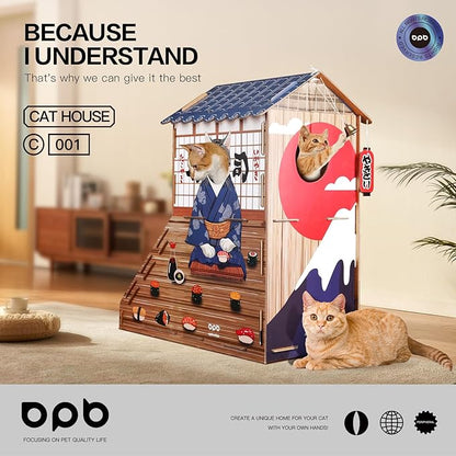 Cardboard Cat House,Cat Bed with Cat Toys,Cat Villa with Cat Scratching Posts,Suitable for Cats of All Weights(29.5inx28.5inx18in)