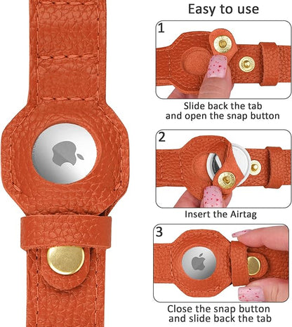 Leather Airtag Dog Collar - Soft Tracking Dog Collar with Apple AirTag Holder and Metal Buckle - Safety GPS Pet Collars for Small Medium Large Dogs Puppy Pink Red (Orange, S, 12"-15" Neck Fit)