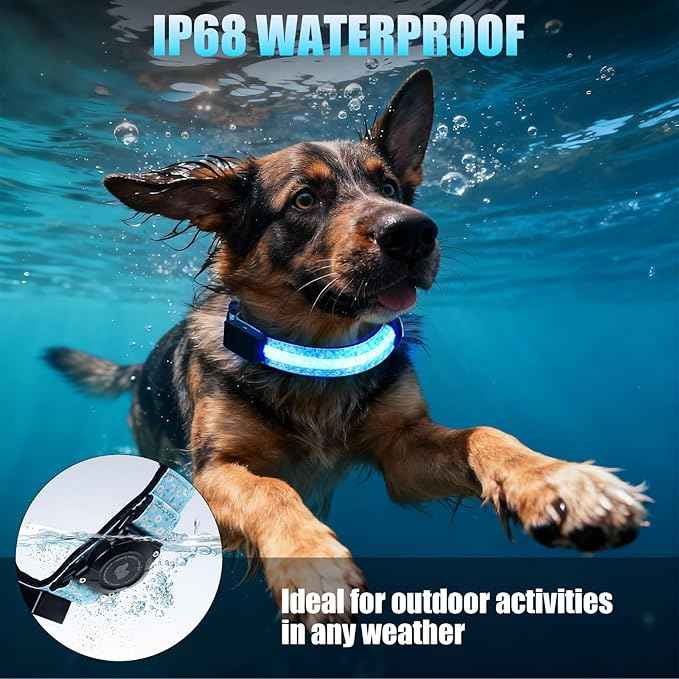 LED AirTag Dog Collar - Brightest Light Up Dog Collars - IP68 Waterproof Air Tag Dog Collar Holder - 1,600 Feet of High Visibility - Magnetic Charging - Dog Lights for Night Walking (Daisy, XL)