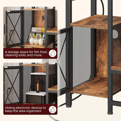 40-50 Gallon Fish Tank Stand, Aquarium Stand with Power Outlet and Storage Cabinet, Heavy Duty Tank Stand Suitable for Turtle Tank, Reptile Terrarium, for Home Office, Rustic Brown FTHR50E01