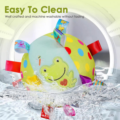 Dog Squeaky Plush Toy with Straps, 6-Inch Soft Stuffed Ball with Cotton Material and Bell Built-in, Pet Interactive Fetch Toy for Small to Large Dog