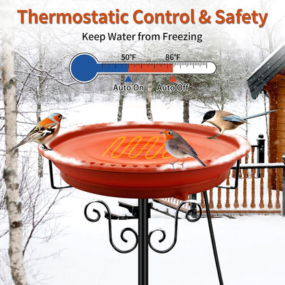 Heated Bird Baths for Outdoors for Winter, Lovppy 100W Heated Bird Bath Water Heater with Thermostatically Controlled, Heated Bird Baths Bowl with Metal Stake for Outside Garden Patio Yard (Brown)