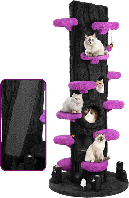 Luxury Cat Tree Tower for Indoor Cats,88.6" Tall Cat Tree,Multi-Level Furniture Activity Center with Scratching Posts Stand House Condo Funny Toys Kittens Pet Play House, Purple