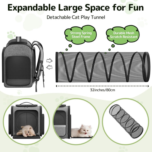 Pawtners Cat Carrier Backpacks Expandable Cat Backpack with Breathable Mesh, Pet Carrier Backpack for Cats Small Dogs Puppies Up to 18 Lbs, Dog Carrier Backpack for Travel Hiking Camping Outdoor - Pawvie