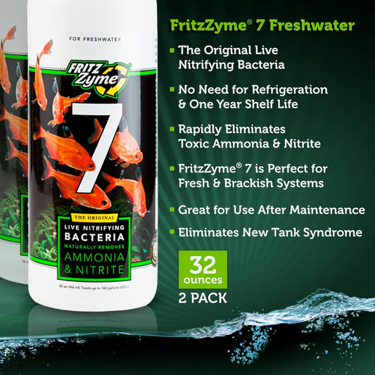Fritz Aquatics FritzZyme 7 Live Nitrifying Bacteria Naturally Removes Amonia & Nitrite for Freshwater Fish (32-Ounce | 2-Pack)