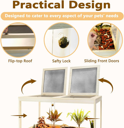 Prolee Reptile Terrarium Tank Up to 78 Gallon, Lizard Tank Bearded Dragon Tank with Metal Mesh Roof Door, Snake Tank with Lock Design (Oak, 27 Gallon Volume, 24 Inch Length)