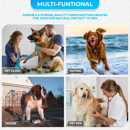 FDW Dog Crate for Large Dogs 42 Inch Folding Metal WirePet Cage Double Door W/Divider Panel Indoor Outdoor Kennel Leak-Proof Plastic Tray,Blue