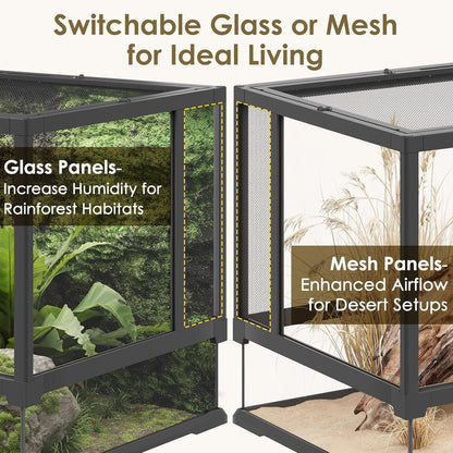 Erinnyees 50 Gallon Reptile Terrarium with Top Screen Ventilation, Snake Habitat with Heating Pad Space, Front Opening Reptile Vivarium with Sliding Cable Outlet for Leopard Geckos, Snakes, Turtles