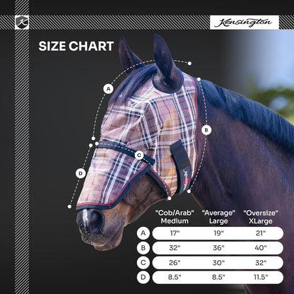 Kensington Signature Fly Mask with Removable Nose — Protects Horses Face and Nose from Biting Insects and UV Rays While Allowing Full Visibility — Ears and Forelock Able to Come Through The Mask