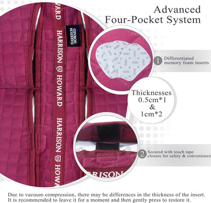 Harrison Howard Correction Half Pad with 4 Pockets and Foam Inserts with Differentiated Thickness Adjustable Horse Riding Pad with Added Cushioning and Comfort