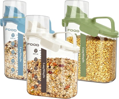 3 Pieces Cereal Containers Storage, 51fl.oz/1.5L Compact Crystal Clear Dry Food Storage Containers with Pouring Spout Measuring Cup for Rice Nuts Beans Pet Food Snacks Candies, 3PCS