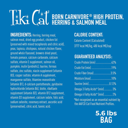 Tiki Cat Born Carnivore High Protein Dry Cat Food, Herring & Salmon Meal, 5.6 lbs. Bag