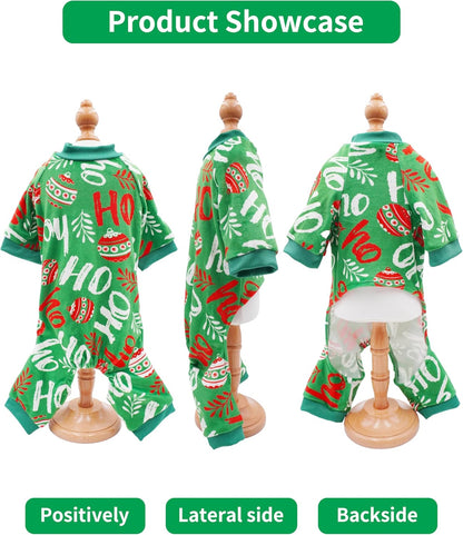 PET SHOW 4 Pack Small Dog Christmas Pajamas Holiday Dog Clothes for Medium Dogs Girl Boy Soft Stretchy PJs Xmas Jumpsuit Puppy Cats Onesies Red Green Outfits with Sleeve Pets Dachshund Costume L