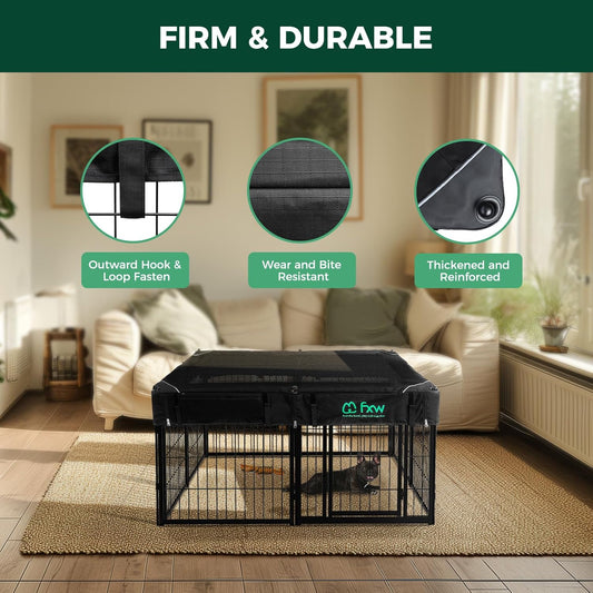 FXW Homeplus Unleashed Indoor Dog Playpen - Stress-Free and Safe Play, Heavy Duty 24 Inch 8 Wire Panels with Playpen Cover for Puppy and Small Dogs, White│Patented